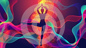 Vibrant Yoga Pose Amidst Abstract Energetic Background