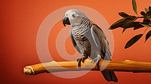 Vibrant Zbrush Art: African Grey Parrot On Wooden Branch photo