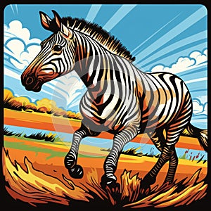 Vibrant Zebra Sprinting In Bold Color Fields - Hyper-detailed Illustration