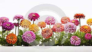 Vibrant Zinnia Flowers: Beautiful Colors On White Background