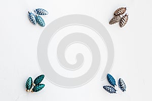 Vibrante colors cone toys on white textured background