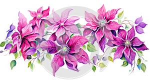 Vibrantly Blooming Watercolor Clematis Vine Flowers AI Generated