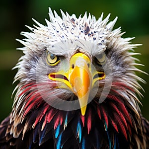 Vibrantly Surreal Bald Eagle Close-up: Bold Colors And Jagged Edges