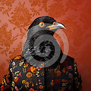Vibrantly Surreal Fashion Photography: The Illusory Blackbird In Orange Floral Jacket