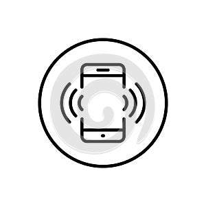 Vibrating mobile phone icon on circle line. Cellphone vibration sign symbol photo