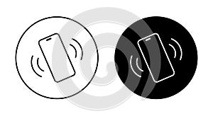 Vibration mode icon on black circle. Vibrating smartphone sign symbol