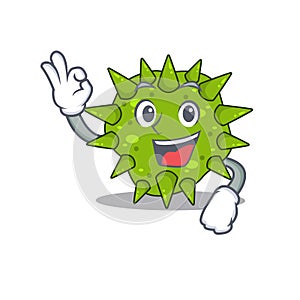 Vibrio cholerae mascot design style with an Okay gesture finger
