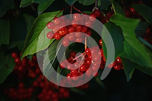 Viburnum berries ripen on the branches