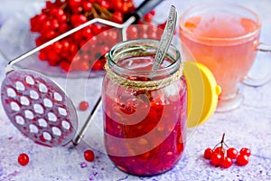 Viburnum berry with sugar in jar