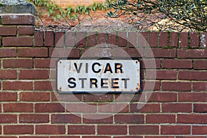 Vicar Street sign. Religious path from a UK village