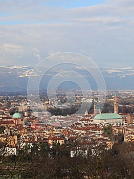 VICENZA city in Italy and the famous monument called BASILICA PALLADIANA with the tower
