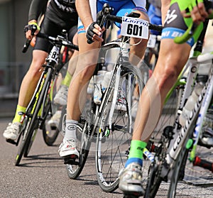 Vicenza, Vi, Italy - April 12, 2015: cyclists on racing bikes
