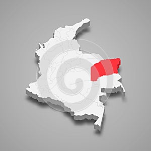 Vichada region location within Colombia 3d map photo