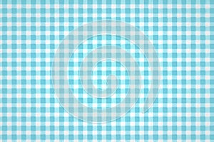 Vichy check fabric or gingham in light blue and white, Layout background.