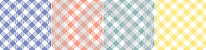 Vichy check pattern set in blue, coral, yellow, green, white. Seamless spring summer gingham backgrounds for Easter wallpaper.