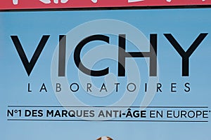Vichy laboratoires brand text and logo sign Vichy volcanic mineralizing water for