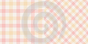 Vichy pattern seamless design in pink, yellow, off white. Light pastel gingham graphic vector for gift paper, tablecloth, oilcloth photo