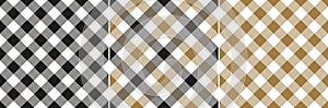 Vichy pattern set in gold brown, black, white for autumn winter. Seamless gingham vector for cotton shirt, skirt, scarf, towel.