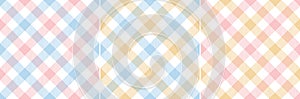 Vichy pattern set for spring summer in pastel blue, pink, yellow, white. Seamless light gingham background for Easter tablecloth.