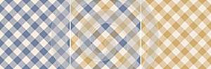 Vichy pattern texture set in blue, gold, off white. Seamless striped texture. Gingham check vector for tablecloth, oilcloth. photo