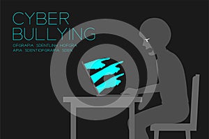 Victim man of internet social network cyber bullying dark editions concept idea, laptop and hate hand illustration isolated on