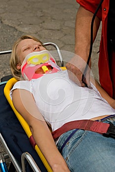 Victim on stretcher photo