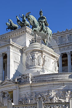 Victor Emmanuel II Monument on Venetian Square and The Quadriga of Unity at the top of Propylaea, Rome, Italy