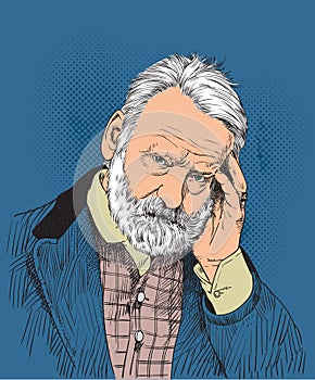 Victor Hugo portrait in line art illustration photo