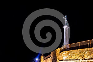 The Victor Monument on Kalemegdan Fortress at night. Belgrade, S