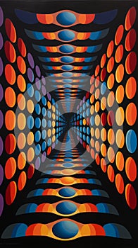 Victor Vasarely: Abstract Painting Of Colorful Tunnel With Optical Art Illusions