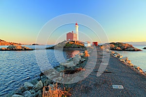 Winter Sunset at Fisgard Lighthouse, Fort Rodd Hill National Historic Site, Vancouver Island, British Columbia, Canada photo