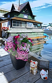 Victoria  city Inner Harbor landscape. Village of colorful floating houses. Fisherman Wharf in Victoria, Vancouver Island, Canada