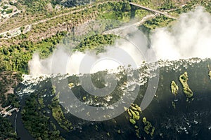 Victoria Falls, aerial view Zambesi River, Bridge and Victoria Falls, Zambia