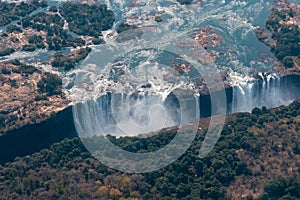 Victoria Falls Aerial, View from Above of Famous Waterfall
