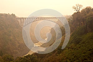 The Victoria Falls Bridge marks the border between Zambia and Zimbabwe in Southern Africa