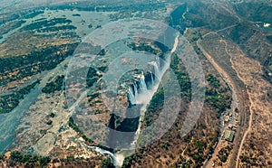 Victoria Falls at drought, aerial shot