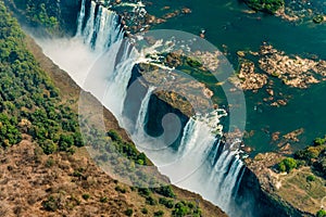 Victoria Falls at drought, aerial shot