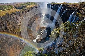 Victoria Falls. A general view with a rainbow. National park. Mosi-oa-Tunya National park. and World Heritage Site. Zambiya. photo