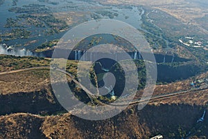 Victoria Falls, helicopter view. Unesco heritage site, Zimbabwe, Africa.