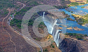 Victoria Falls photographed from the air.