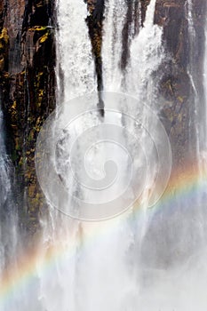 The Victoria falls with rainbow on water