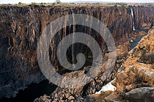 Victoria Falls in severe drought. Rare shot. Mosi-oa-Tunya National park.Zambiya. and World Heritage Site. Zimbabwe.