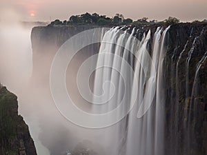 Victoria Falls sunset from Zambia side, silk water