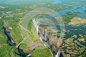 Victoria Falls and Zambezi River from the air