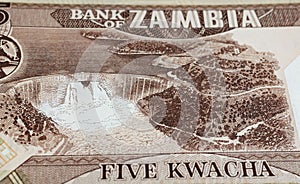 Victoria Falls on Zambia 5 Kwacha currency banknote