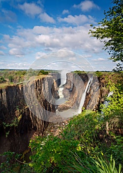 Victoria Falls, Zambia, with blue sky