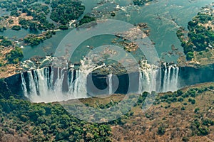 Victoria Falls in Zimbabwe at drought, aerial shot