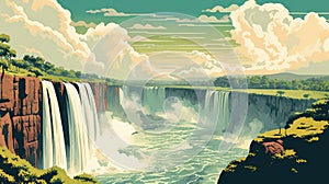 Victoria Falls Zimbabwe on a sunny day - illustration retro style - made with Generative AI tools