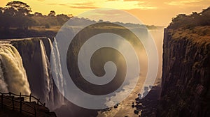 Victoria Falls Zimbabwe at sunset - made with Generative AI tools