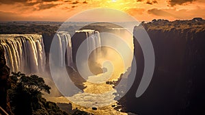 Victoria Falls Zimbabwe at sunset - made with Generative AI tools